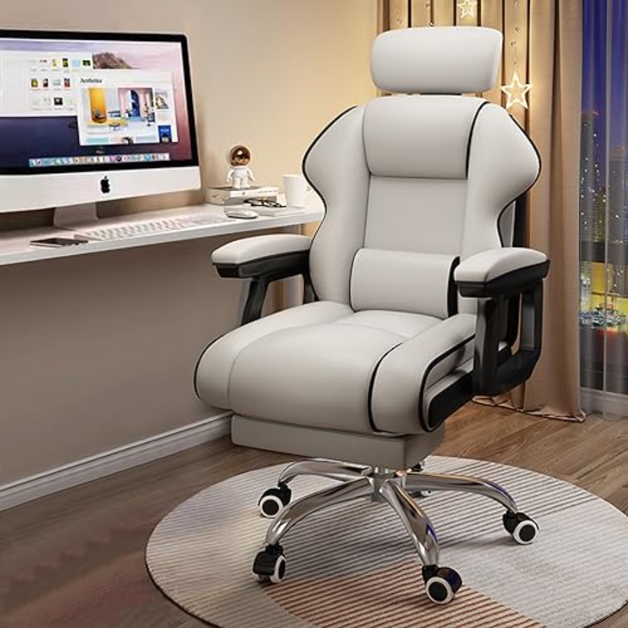 Office Footrest Cushion - ホームオフィス用デスクチェア：PUレザー、黒、人間工学に基づいた高さと角度調整機能、クッション付きのアームレストとフットレストで長時間の使用にも適しています。