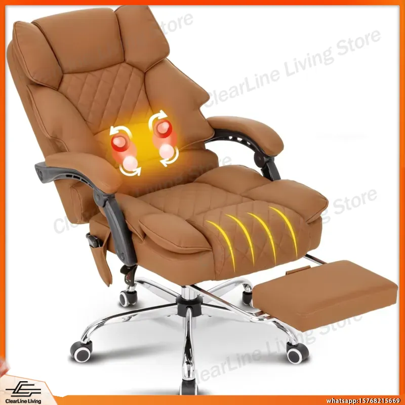 Office Footrest Cushion - 加熱機能付きマッサージオフィスチェア、90〜135度リクライニングフットレスト、人間工学に基づいたデスクチェア、ダイヤモンドステッチクッション、ランバーサポート