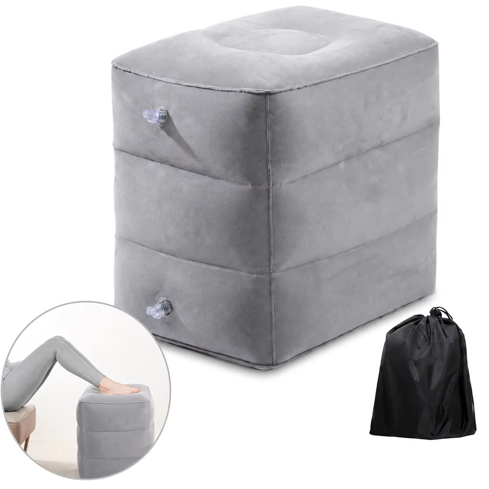 Office Footrest Cushion - ポータブルインフレータブルトラベルフットレストピロー - 調節可能な3層フットスツール脚クッション、飛行機旅行やオフィスでの使用に最適