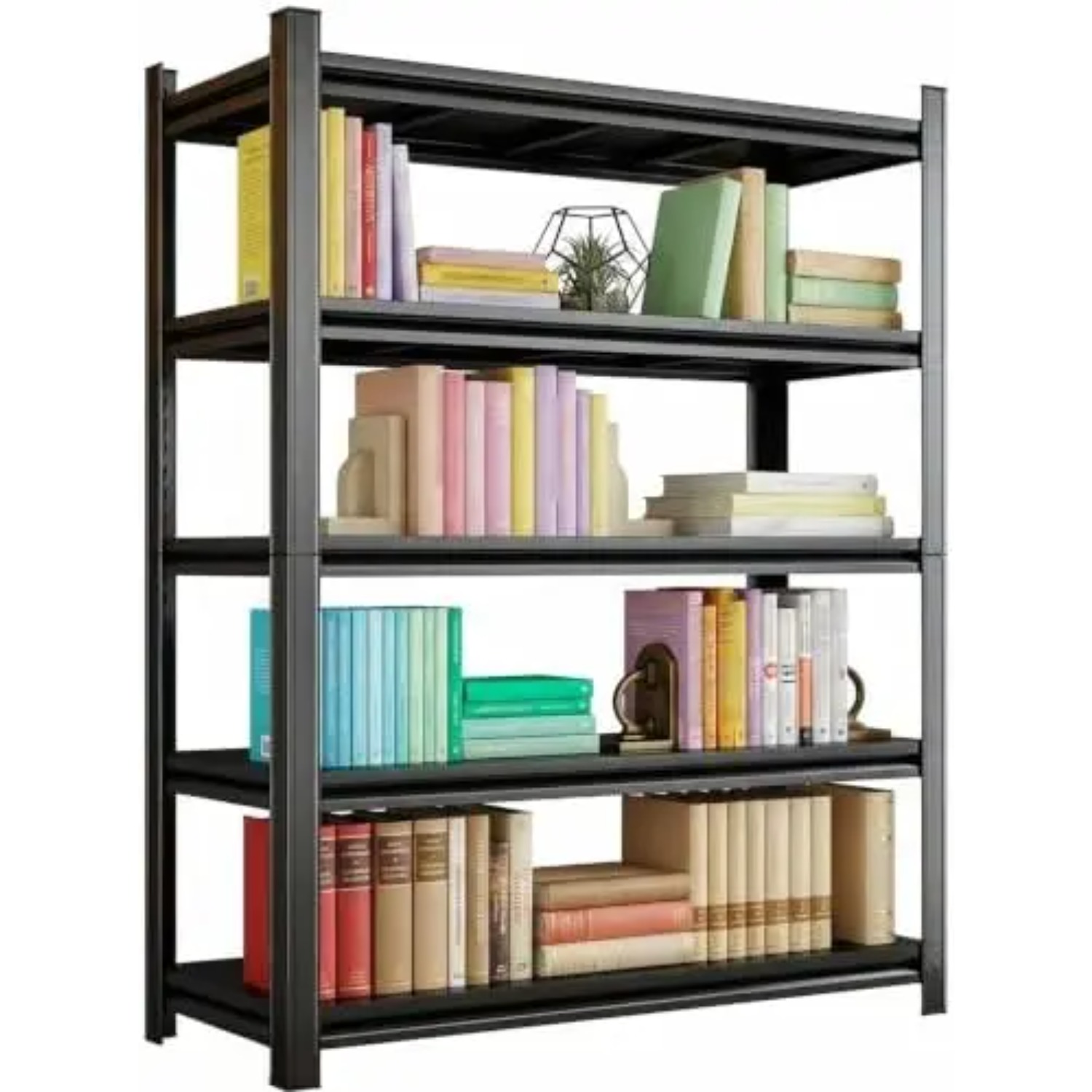 Bookshelf 5 Tier - 5段式頑丈本棚、高さ71インチの調節可能なホームオフィス用本棚 | 頑丈な金属製収納棚（リビング用）