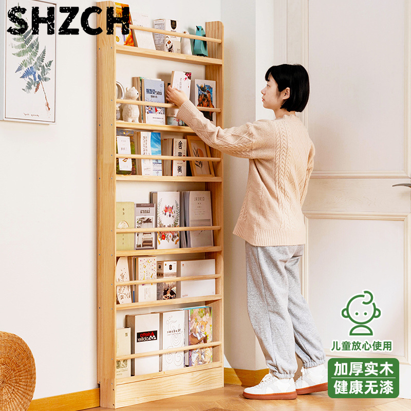 Bookshelf 5 Tier - シンプルな無垢材の本棚家庭用床から天井までの絵本棚ウォールシェルフリビングルーム収納本棚