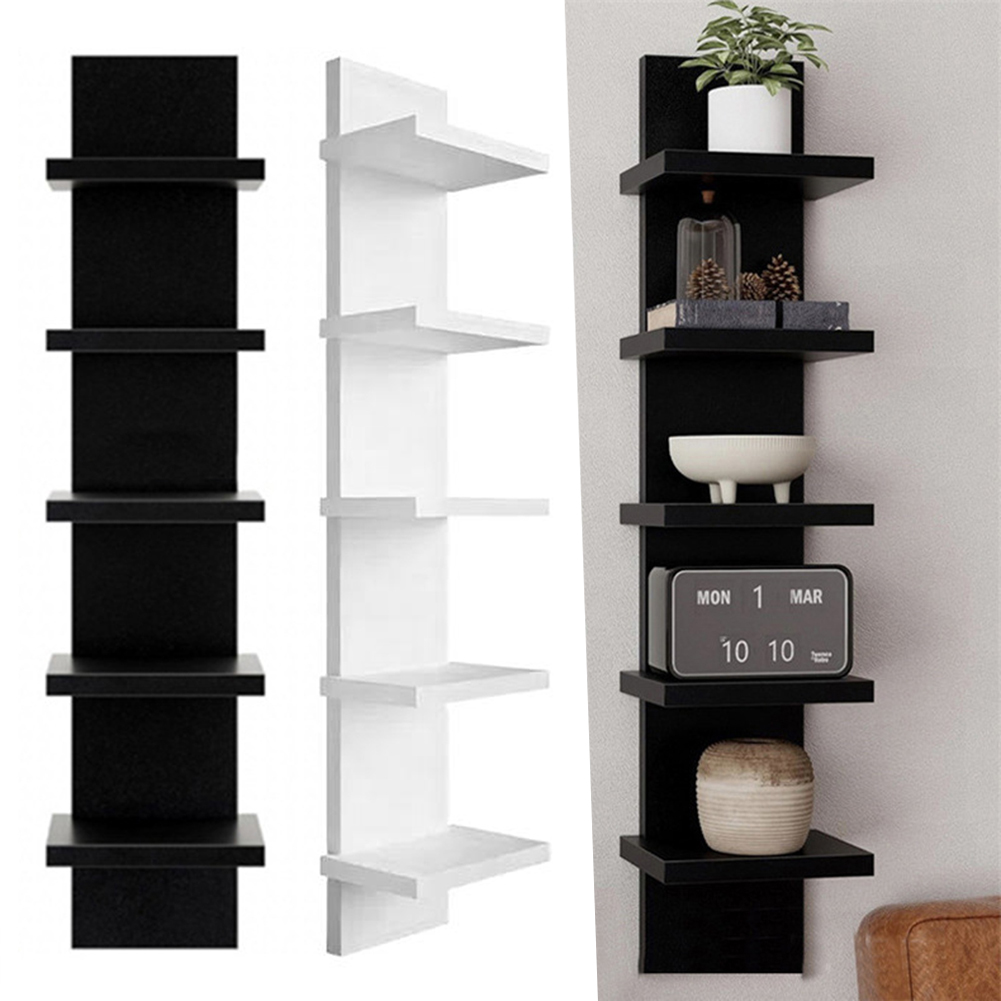 Bookshelf 5 Tier - 5段壁掛け本棚 PVCフローティング収納ラック スムースプレスボード 縦型ディスプレイシェルフ リビングルーム 寝室装飾用