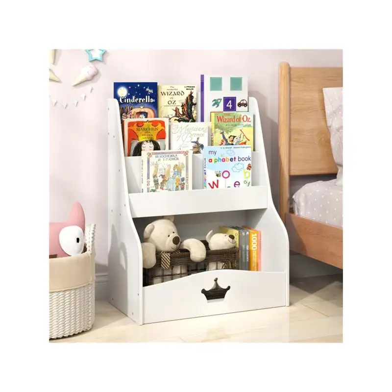 Bookshelf 5 Tier - 3段本棚＆おもちゃ収納、ホワイト、オープンコンパートメント＆隠しスペース、24.5インチ×14インチ×31.5インチサイズ、子供部屋に最適