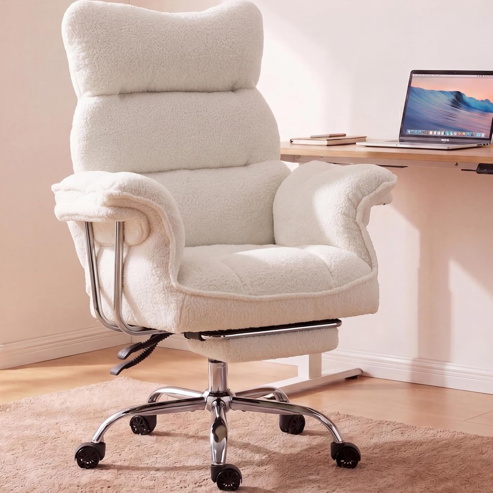 Office Footrest Cushion - 人間工学に基づいた大型で背の高いオフィスチェア、厚いクッション、幅広シート、アームレスト、フットレスト付き