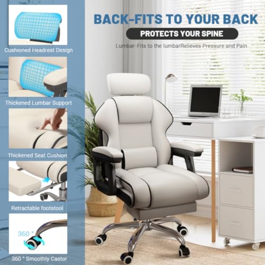 ホームオフィス用デスクチェア：PUレザー、黒、人間工学に基づ - Office Footrest Cushion のレビューと価格
