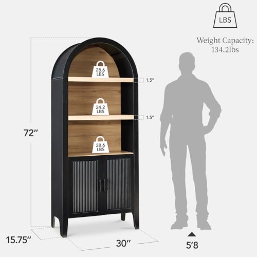 高さ72インチのアーチ型パントリーキャビネット。装飾が施され - Bookshelf 5 Tier のレビューと価格