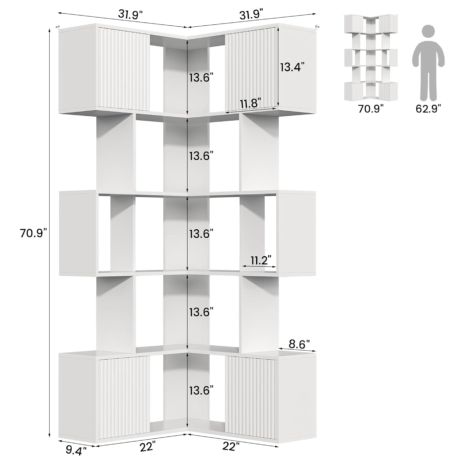 71インチコーナーブックシェルフ、5段L字型キューブ収納オー - Bookshelf 5 Tier のレビューと価格