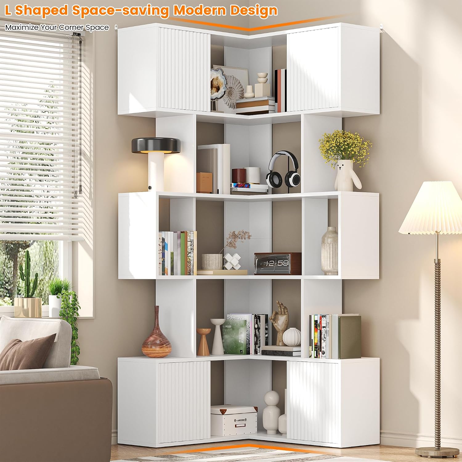 71インチコーナーブックシェルフ、5段L字型キューブ収納オー - Bookshelf 5 Tier のレビューと価格