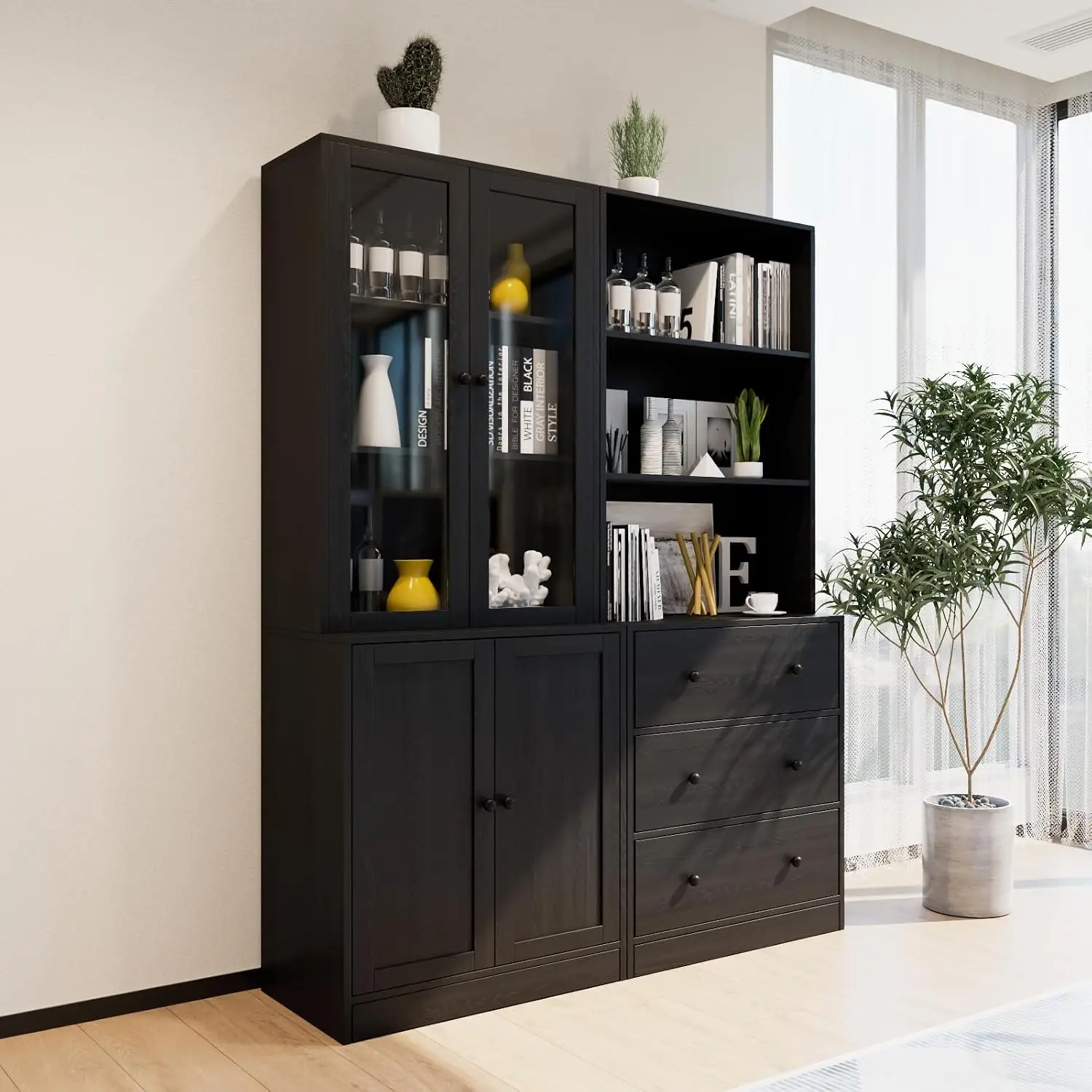 高さ71インチの収納付き本棚、6段モダン本棚（3つの大型引き - Bookshelf 5 Tier のレビューと価格