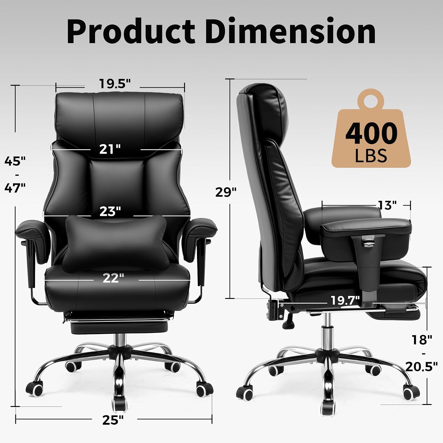 大型＆高身長対応ゲーミングチェア、耐荷重400ポンド、フット - Office Footrest Cushion のレビューと価格