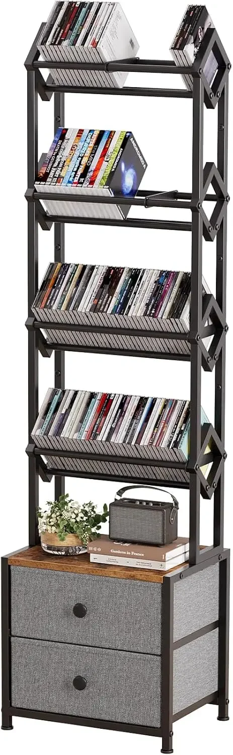引き出し付きCD収納ラック、5段メディアオーガナイザーDVD - Bookshelf 5 Tier のレビューと価格