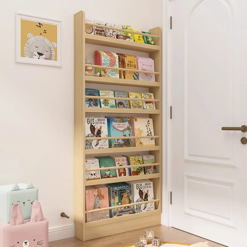 無垢材の本棚、床置き壁掛け多層収納ラック、家庭用本棚、ドアの - Bookshelf 5 Tier のレビューと価格